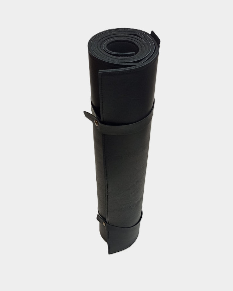 Yogamatte schwarzes Rindleder + Zellkautschuk