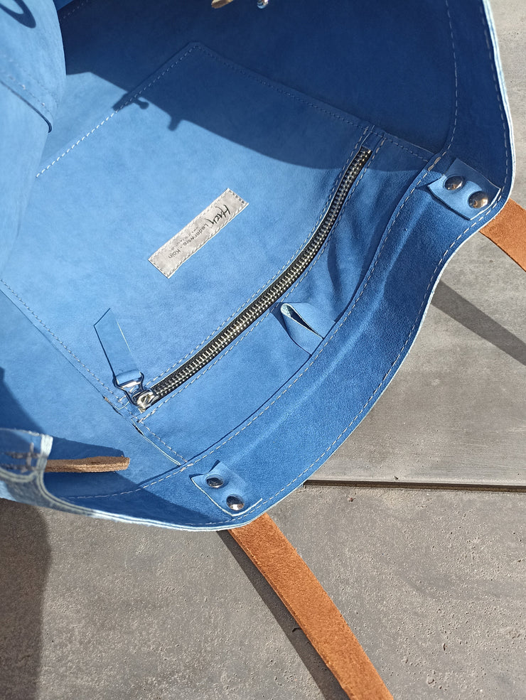 Einkaufstasche aus Leder, Sonderfarbe "Sky"